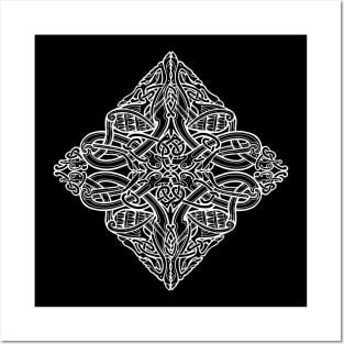 Four Birds, Four Dogs Celtic Design - white Posters and Art